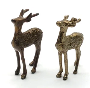 Vtg Brass Spotted Reindeer Figures Deer Mid Century MCM Set Of 2 Hollow/Solid - Picture 1 of 6