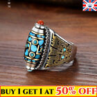 Chinese Tibetan Silver Six-Character Mantra Bead Good Luck Ring UK