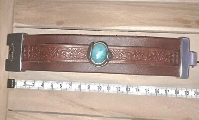 Leder Armband braun Edelstein Mittelalter Damen Wow - Bild 1 von 4