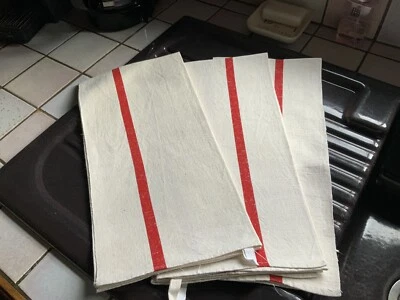 Linge Ancien 3 Grands Torchons En  Lin Ligne Rouge - Photo 1/4