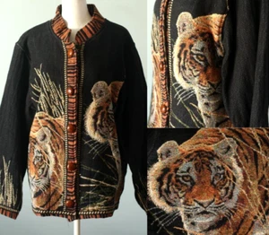 Cardigan Scene Weaver Lavorato a maglia tigre taglia S/M USA 100% cotone come nuovo - Foto 1 di 24