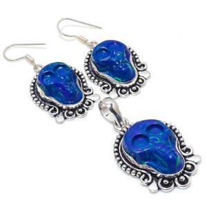 Natural Lapis Turquoise Pendant+Earring Gemstone 925 Sterling Silver Set f055