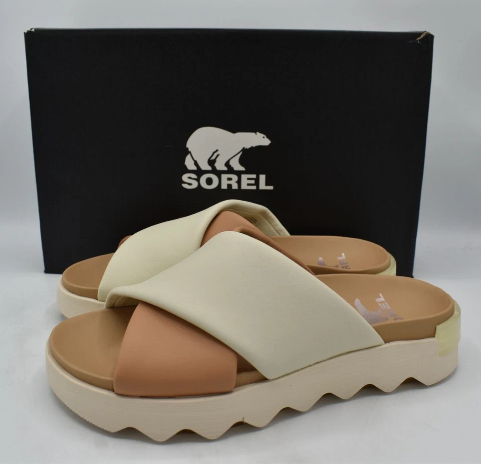 Sorel Womens Size 9.5 Viibe Honest Beige Chalk Open Toe Slide Sandals Shoes