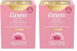 SET OF 4 Caress Daily Silk Bar Soap Floral Oil White Peach Orange Blossom 3.15oz - Picture 1 of 4