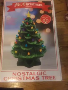 NEW Nostalgic Ceramic LED lighted tree 14" Mr Christmas green color bulbs - Picture 1 of 7