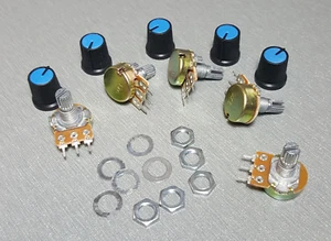 50K Linear Potentiometer Pot B50K 15mm Shaft + knobs pack of 5 - Picture 1 of 1