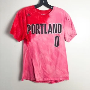 Adidas Portland Trail Blazers Lillard 0 Split Tie dye Go-to T Shirt Pink Red Med - Picture 1 of 6