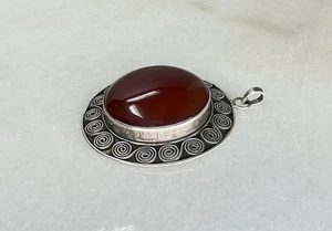 Large Carnelian & Sterling Pendant c1980 - Picture 1 of 9