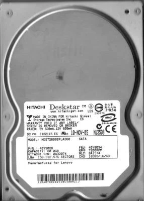 Hitachi HDS728080PLA380 80GB Sata Hard Drive P/N: 0A32074 MLC: BA1574 - Image 1 of 2