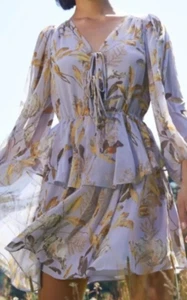 Ted Baker Gretia Lilac Long Sleeve Chiffon Boohoo Dress Sz TB 1 UK 8 - 10 - Picture 1 of 13