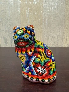 Huichol Beaded Figurine Handmade Mexican Folk Art Kitty Cat - Picture 1 of 5