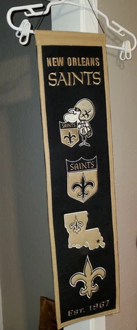 VINTAGE NEW ORLEANS SAINTS HERITAGE BANNER WOOL 8X32 w/Rope   GREAT PRICE!!!!!!! Cover