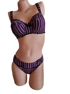 Lise Charmel women L.A17 stripes emotion bra US 34D & panties size L set - Picture 1 of 16