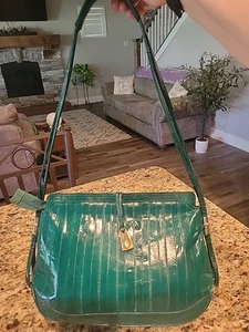 Vintage Leder des Meeres - echt Aalleder Schultertasche Handtasche grün Retro Korea - Bild 1 von 11