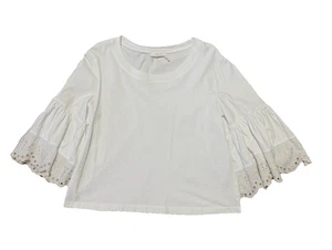 See by Chloe White Ruffle Sleeve Shirt Sz Small 3/4 Beige Eyelets Bell Top - Picture 1 of 6