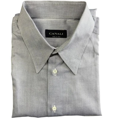 Camisa de vestir Canali manga larga con botones para hombre 17/43 gris algodón Italia Foto 1 de 4