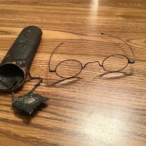Antique Wire Rim Eyeglasses With Sterling Silver Pin For Hanging - Picture 1 of 7