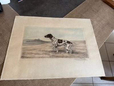 ANCIENNE LITHOGRAPHIE Maurice Brailly CHIEN DE CHASSE - Photo 1/4