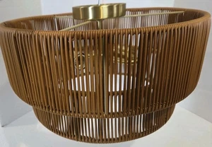 16" Gebürstetes Gold 2-Teir Faux Rattan Doppel Leuchte Kronleuchter Allen + Roth - Bild 1 von 16