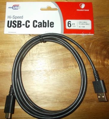 Pearstone Hi Speed 6 Foot Cable USB-C Male To USB-A Male PREOWNED - Image 1 of 3