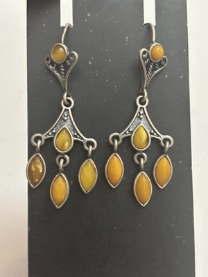 Sterling Silver Egg Yolk Amber Chandelier Dangle Earrings NWOT - Image 1 of 3