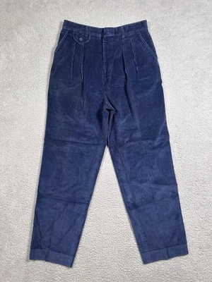 Pantalones de Colección Eddie Bauer Para Hombre 30x30 Azul Pana Plisado tiro Alto Cónicos Años 80 Foto 1 de 4