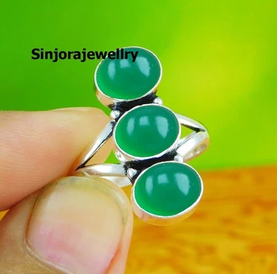 Anillo de piedras preciosas de ónix verde 925 plata esterlina hecho a mano... - Imagen 1 de 4