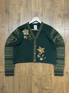 Vintage Laura Ashley 100% wool cropped cardigan jumper medium 90’s pattern  - Picture 1 of 12