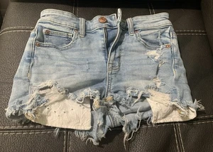 American Eagle pantaloncino donna 0 blu super elasticizzato hi rise corto taglio denim - Foto 1 di 11