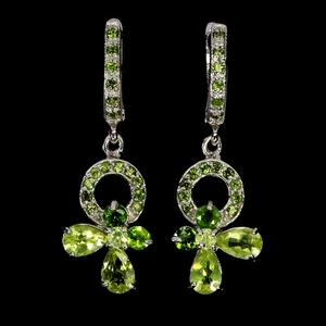 925 Sterling Silver Earrings Pear Peridot 6x4mm Chrome Diopside Gemstone Jewelry - Picture 1 of 14