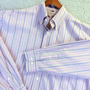 Alan Flusser Shirt Mens Button Down Long Sleeve Purple Stripes Cotton XL XLarge - Picture 1 of 10