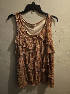Roz & Ali Women's Top Size Large Ruffled.tank Multicolored Browns - Bild 1 von 5