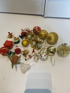 Vintage Retro Christmas Decorations Silk Bauble Flocked Wooden Santa Lot - Picture 1 of 13