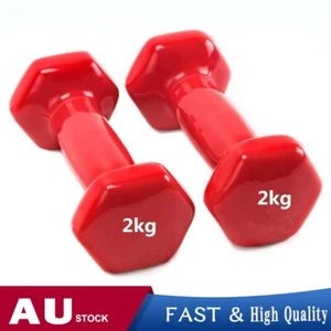 2kg x 2 - Vinyl Cast Iron Dumbbell Set Hand Weight Unisex Vinyl Dumbbells Weight - Picture 1 of 5