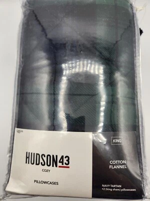 Acogedor paquete de 2 fundas de almohada de franela de algodón fartán estándar Hudson 43 azul marino/GRN  Foto 1 de 3