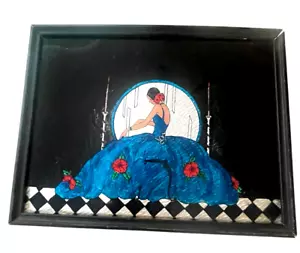 Quadro Art Decò con cornice in lamina dipinta al rovescio Lady at Vanity, originale - Foto 1 di 3