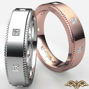 Princess Diamond Eternity Men's Wedding Band White-Yellow-Rose Gold 0.40 Ctw. - Picture 1 of 48