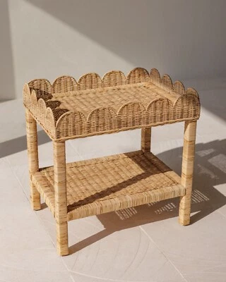 NEW Zaara’s Market Scallop Rattan Side Table-Natural Brown - Image 1 of 3