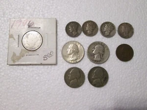 Old Silver Coin Lot U.S. Indian Cent Washington Quarter Mercury Dimes V Nickel - Picture 1 of 12