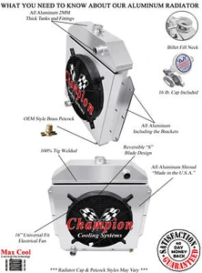 Radiador CR Champion de 3 filas, ventilador de 16", funda para 1949 - 1953 Ford Cars Ford V8 Eng - Imagen 1 de 6