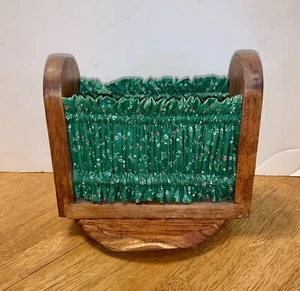 Vintage Wooden Napkin Holder Wooden with Blue Hearts - Picture 1 of 16