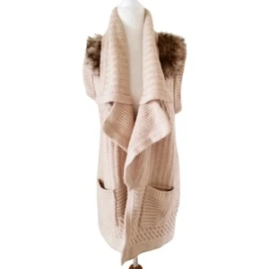 ANN TAYLOR CHUNKY TAN FUR SHOULDER SWEATER VEST SZ M 8 10 - Picture 1 of 6