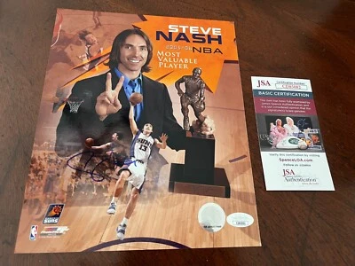 STEVE NASH SIGNED BASKETBALL 8x10 AUTO SUNS MVP JSA COA - Image 1 of 2