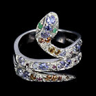 Round Tanzanite Emerald Gemstone 925 Sterling Silver Cobra Jewelry Ring Size 7