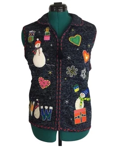 Reference Point Christmas Snowman Snowflake Size M Women's Vest Sweater  - Picture 1 of 8