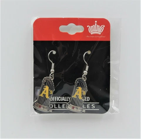 MLB Oakland Athletics Trophy Earrings By Aminco Color Sliver and Yellow Cover