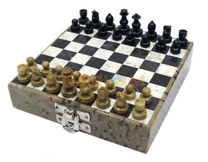 5" Marmor schönes tragbares Reise handgefertigtes Geschenk Schachspiel mit 1" Figuren H001 - Bild 1 von 3