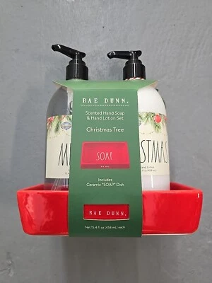 Nuevo jabón y loción perfumada de vacaciones Rae Dunn con plato de cerámica árbol de Navidad Foto 1 de 4