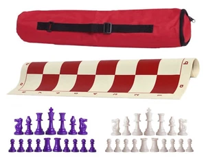 Juego de ajedrez con peso Red Archer - tablero de vinilo, bolsa con piezas púrpuras y blancas - Imagen 1 de 5