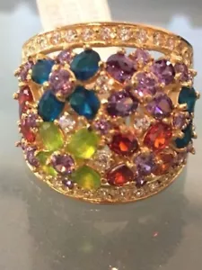 Multi Colour Gold Simulated Diamond Ring oval sapphire amethyst silver cz X114 - Picture 1 of 3